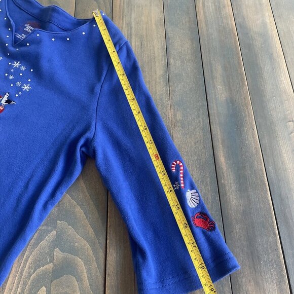 Allyson Whitmore Blue Beach Holiday Christmas Flamingos Shirt - Size PXL/M (XM1) - Picture 8 of 9